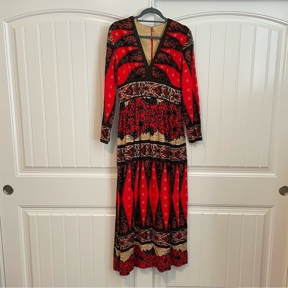 Victor Costa vintage 1960/70’s bohemian long sleeve maxi dress size small medium - Picture 1 of 12